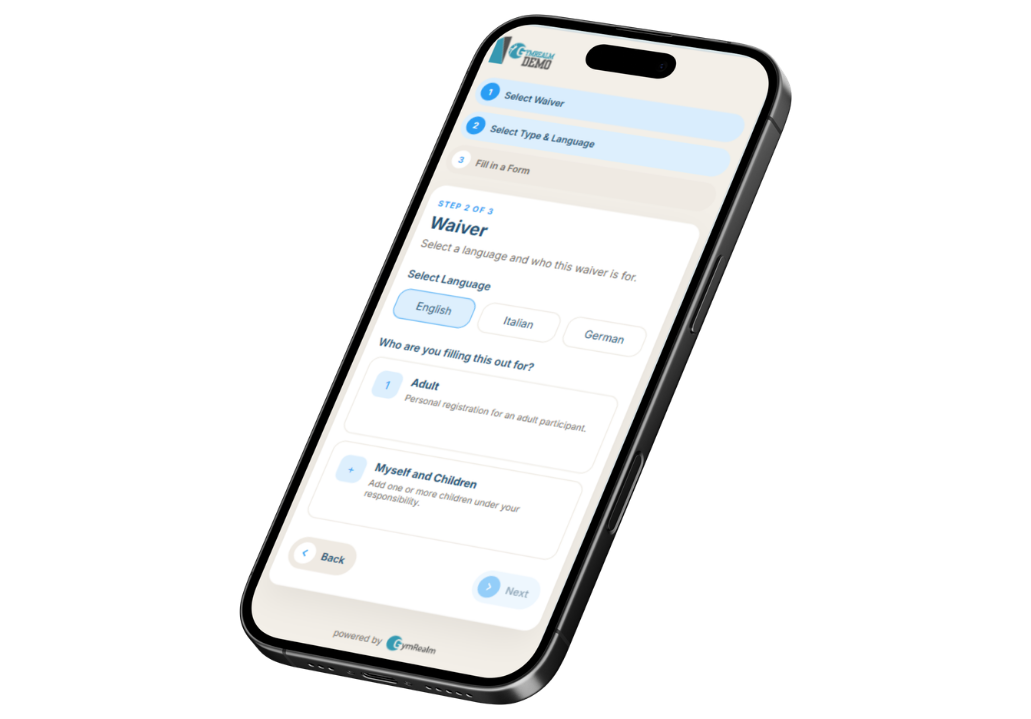 Digital waivers customers can complete on any device in GymRealm Manager