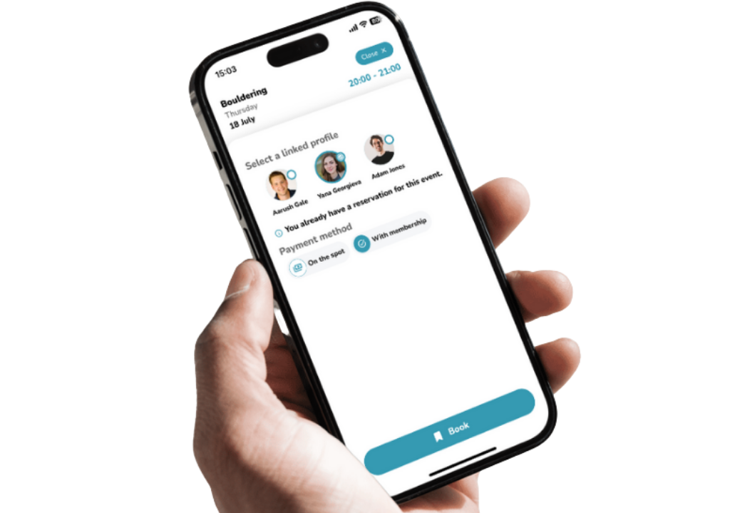 Schermata dell'app per prenotare un corso fitness