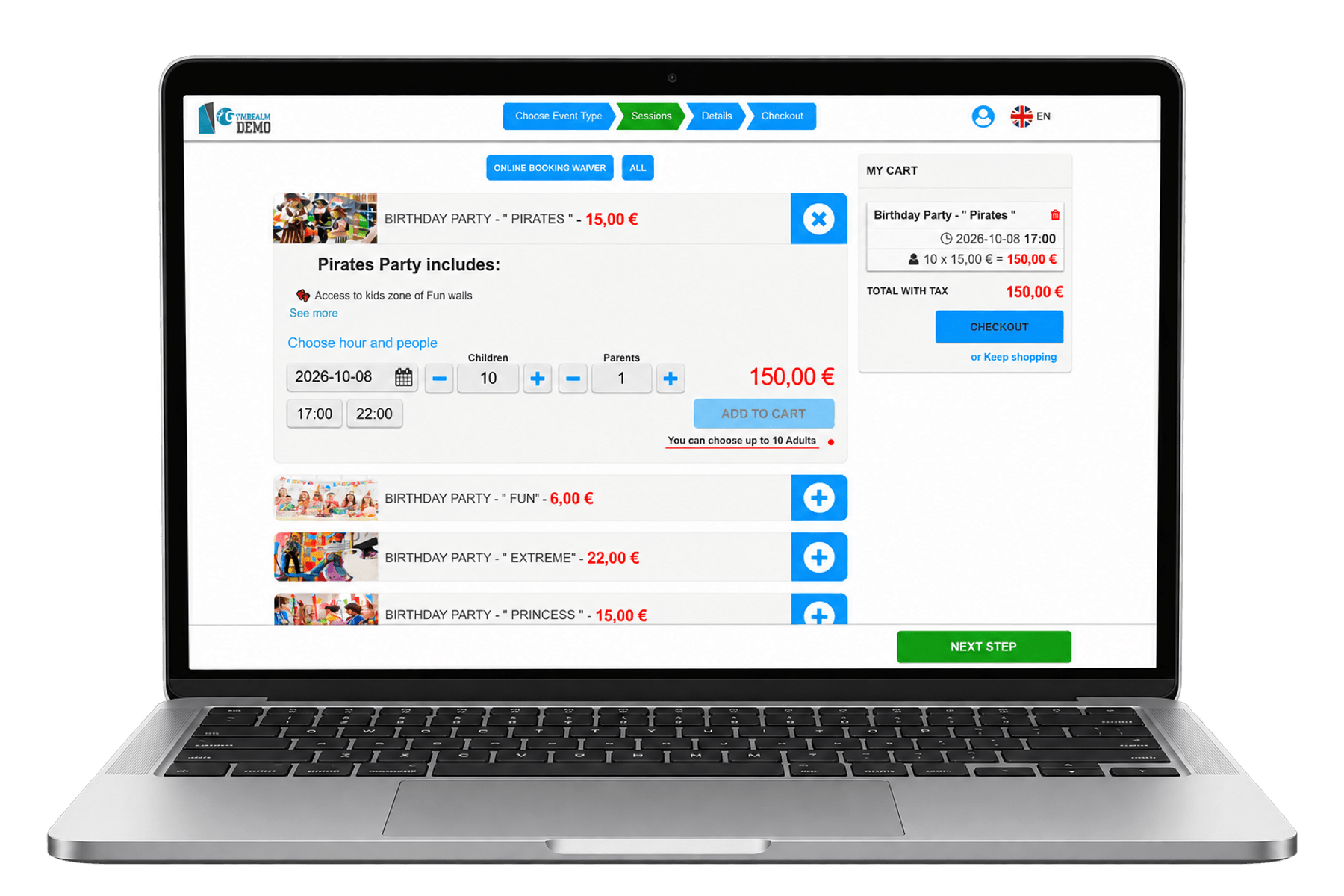 Prenotazione online di eventi e feste in GymRealm Manager